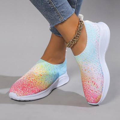 Outer Size Large Size Flat Bottom Versatile Fly-woven Shoes Spring New Round Head Flat Bottom Rainbow Women's Shoes