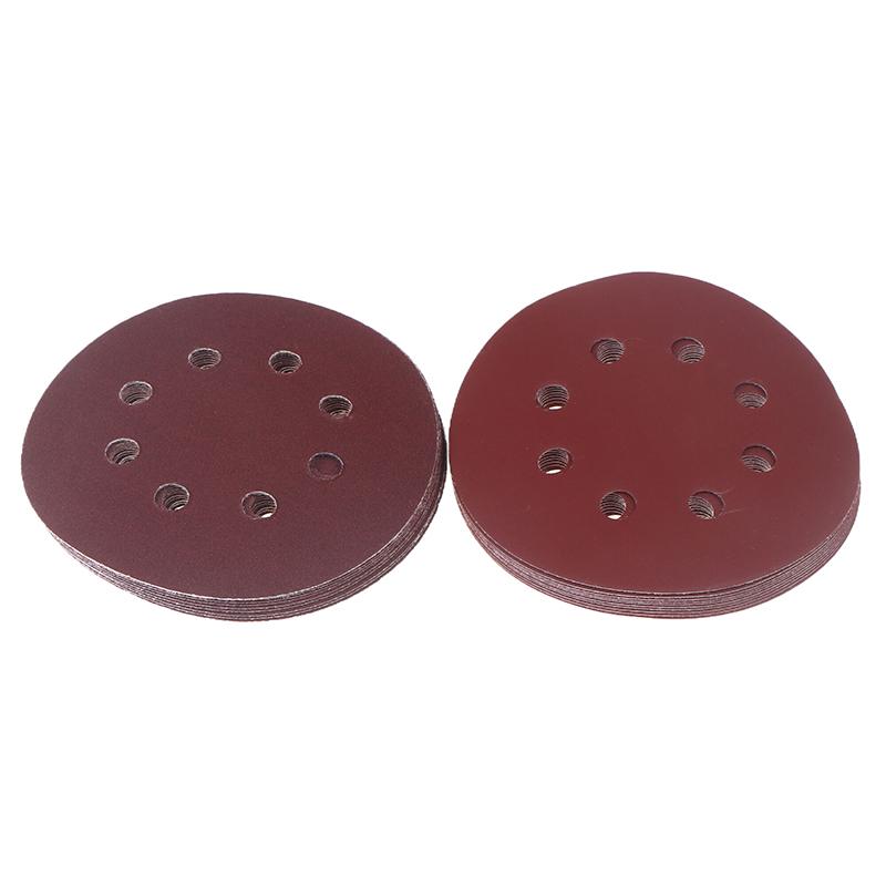 10Pcs 5 Inch 8-Hole Alumina Sanding Pad Sanding Sheet Polishing Sand Paper Sanding Discs Abrasive Polishing Tool For Metal Wood
