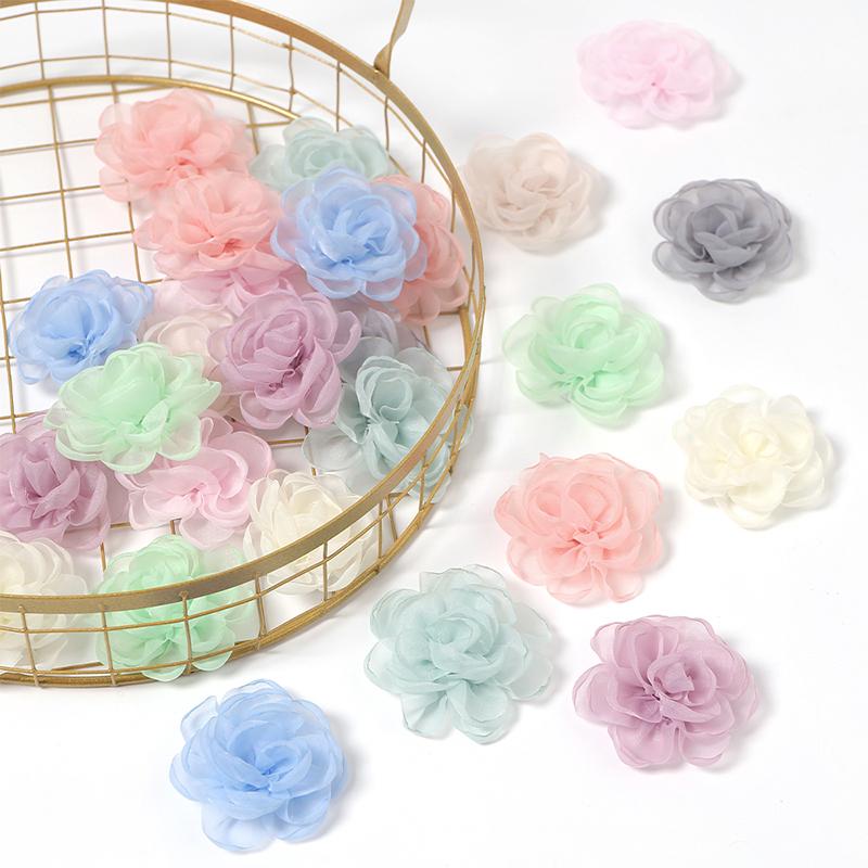 5/10Pcs 5.5cm Vintage Fabric Camellia Rose Chiffon Artificial Flowers for Women Wedding Party  Dress Decoration Craft Jewelry