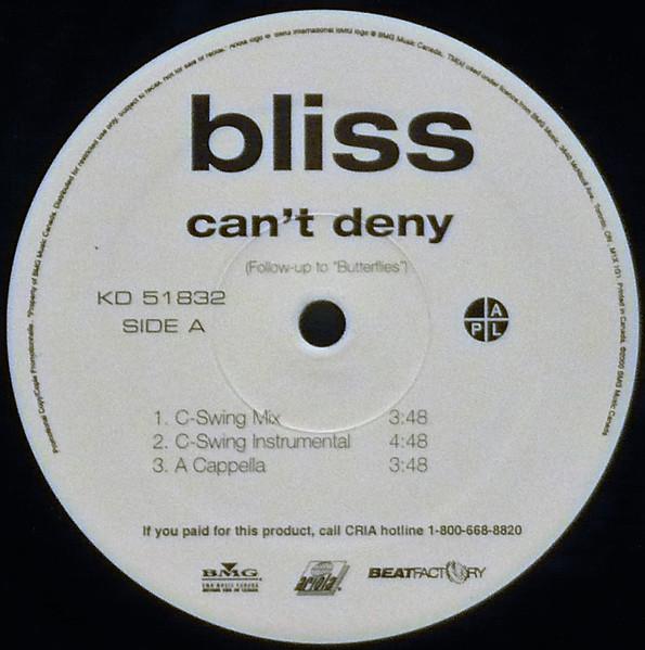 

12inch Record BLISS 9 Cant Deny KD51832 BMG Music Canad 2000 Canada Rap HipHopRB Used