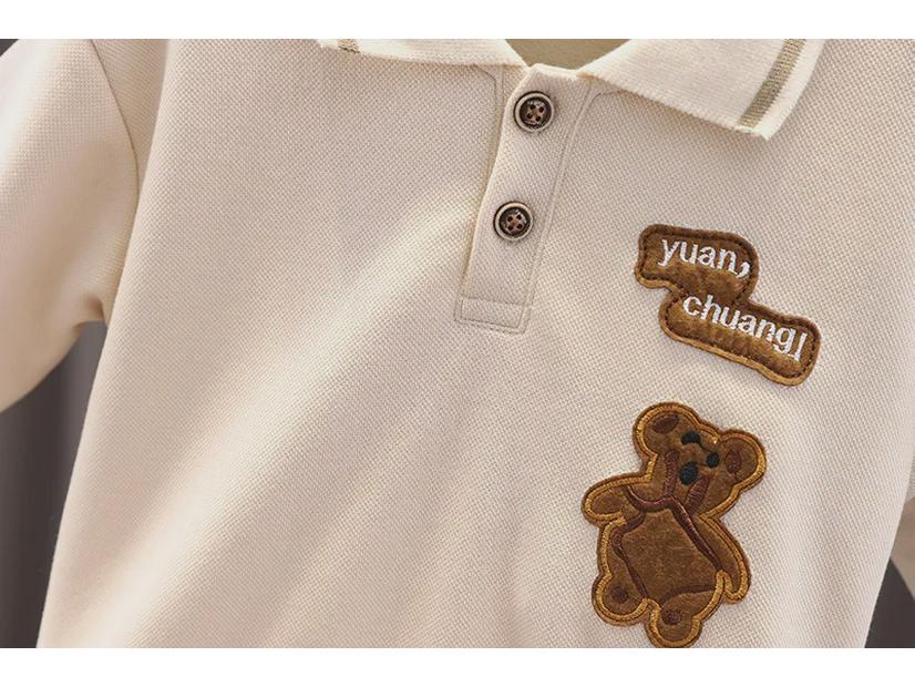 Boys' Stylish Two-Piece Autumn Cartoon Sweater Set with Lapel - Solid Color Long-Sleeve Casual Outfit for Kids