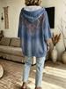 Printed retro ethnic floral hooded sweatshirt, European and American large size women's three-quarter sleeve loose shoulder hoodie