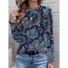 Women's T-Shirts Spring Autumn Bohemian Style Fashion Casual Vintage Pattern Female Long Sleeve T-Shirt Loose Womens Clothing