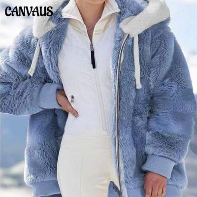 Europe and The United States 2022 Autumn and Winter Warm Plush and Zipper Pocket Hooded Loose Jacket Women Coat