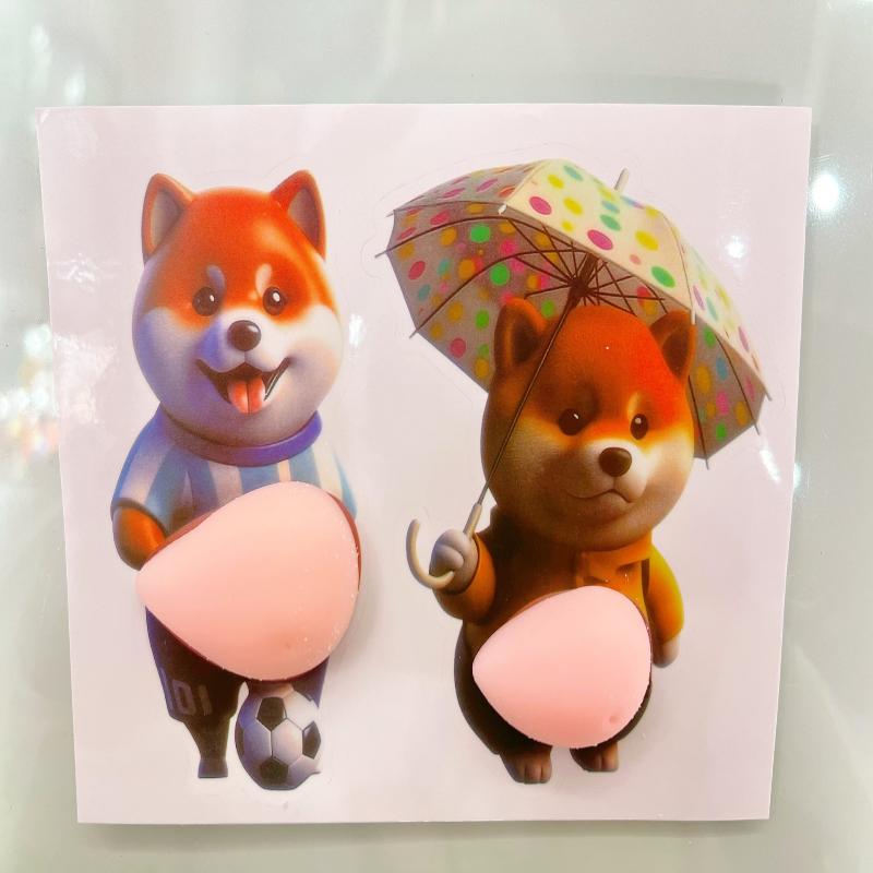 2Pcs 3D Cute Puppy Sticker Silicone Self-Adhesive Chubby Shiba Inu Stickers Squeezeable Decoration Stress Relief Phone Sticker