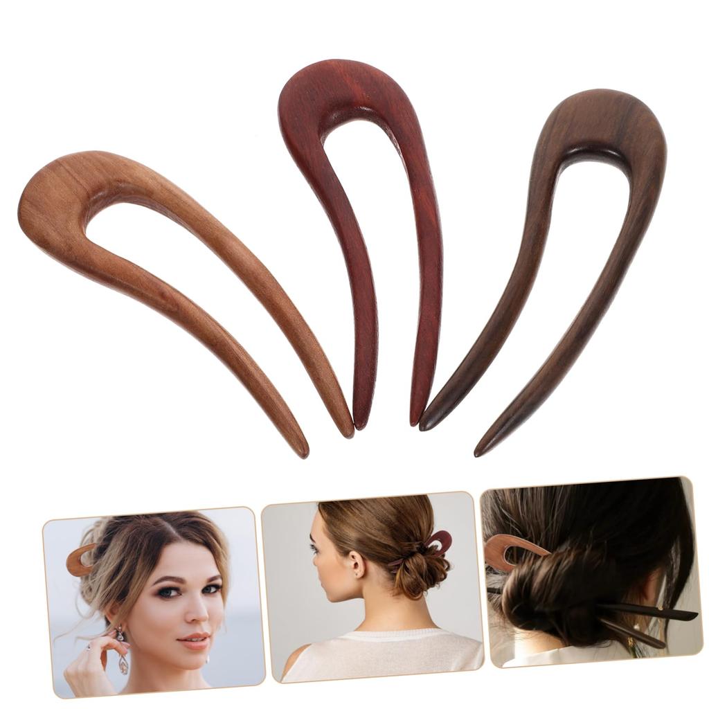 BESTOYARD Kanzashi Peach Wood Kanzashi and Hair Hair Modern Simple Japanese Vintage Kanzashi Headgear U-Shaped Hairpin, Hairpin, 3-Piece Set, Green,