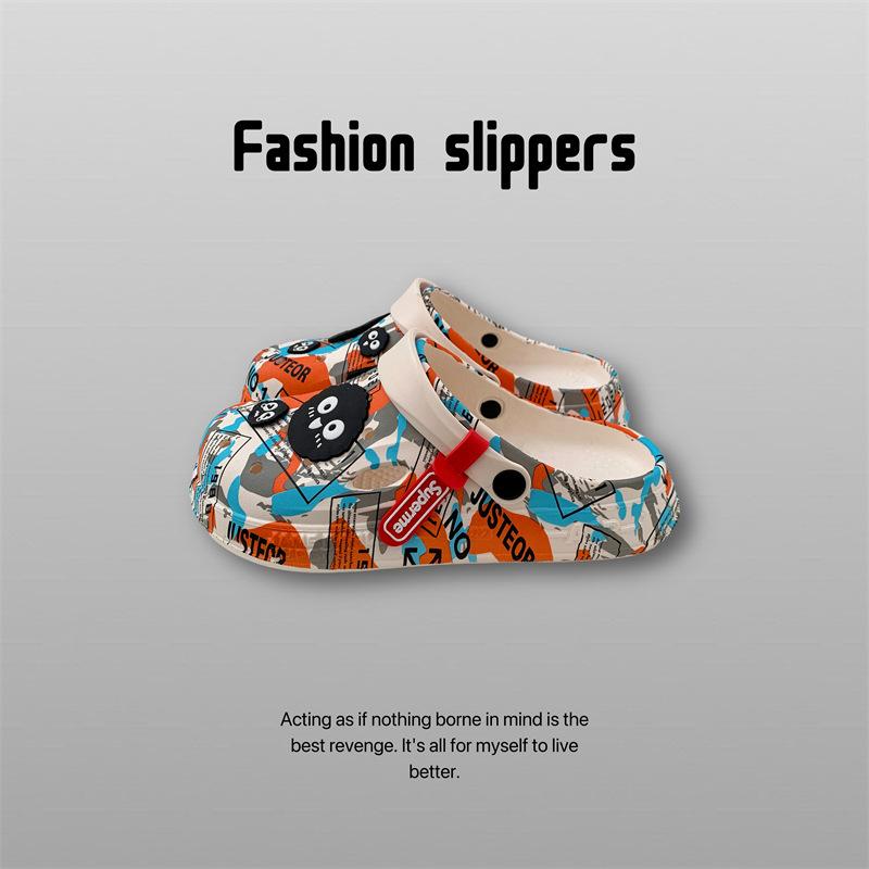 Cool slippers women's summer outer wear household thick-soled non-slip hole shoes ins couple beach slippers men
