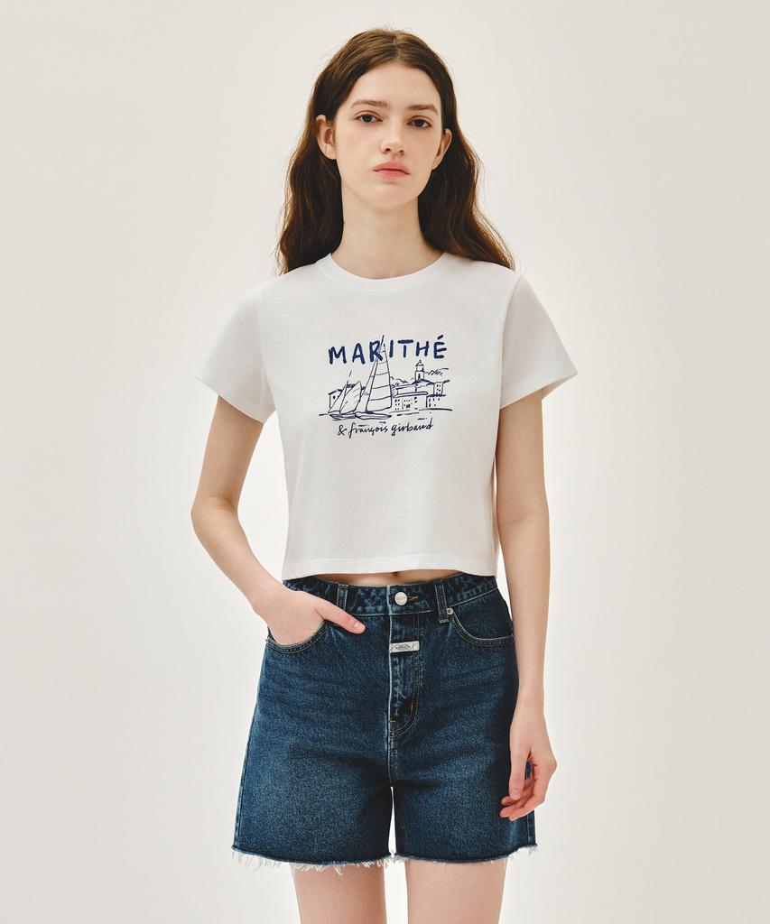 Malittepeulangsowajeobeo W French Graphic Crop Tee White