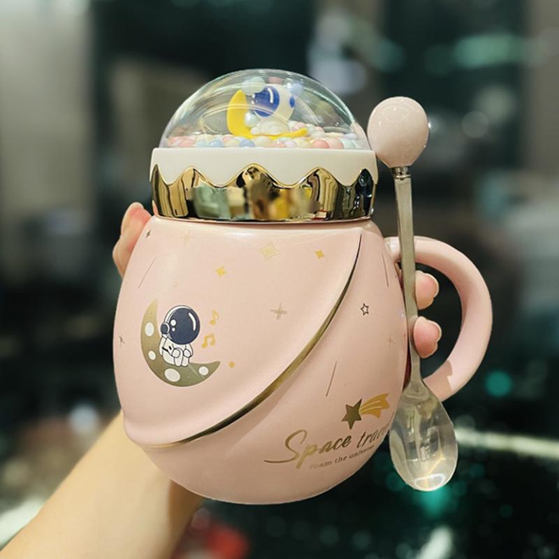 Astronaut Series Space Mug with Cover Spoon Ceramic Couple Water Cup Girl Gift Set Gift for Boyfriend