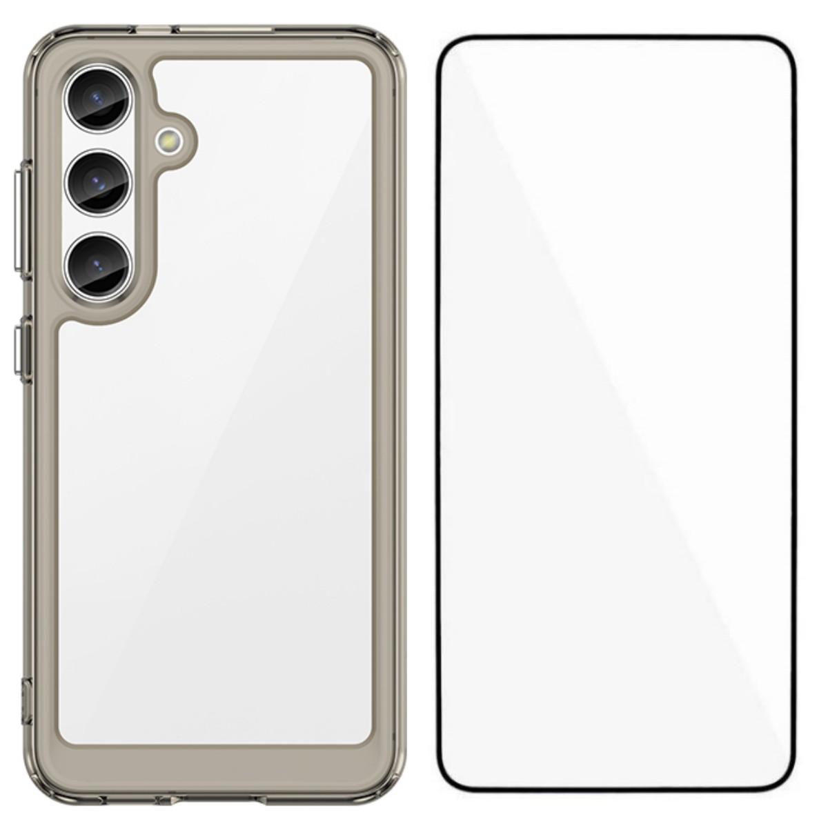 

Для Samsung Galaxy S25+ Чехол для телефона WANLONFENG Серия XC ТПУ Акриловая крышка с закаленным стеклом (Большое отверстие для линзы) Transparent Grey