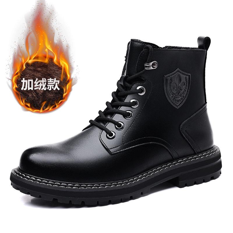 

Новые высокие мужские ботинки в британском стиле, зимние бархатные теплые хлопковые ботинки средней высоты, модная обувь, высокие зимние кожаные ботинки, размер 38-44 44