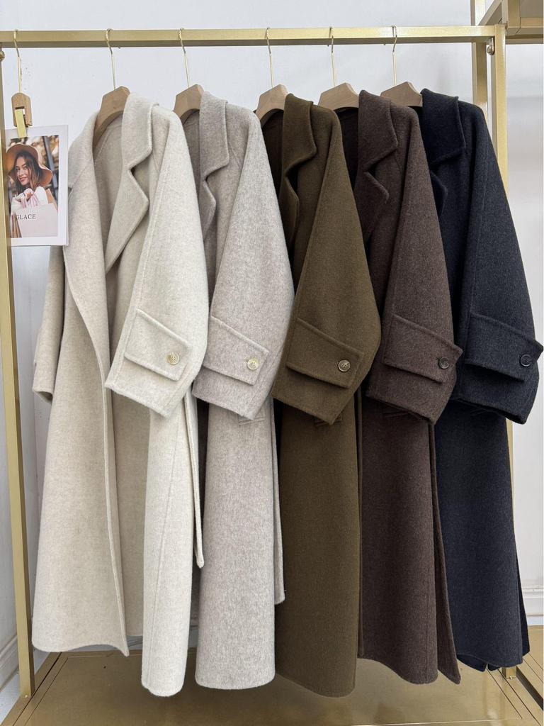 Women's Extra Long Double-Faced Wool Coat with Suit Collar - Elegant and Versatile Design