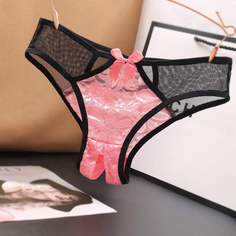 Embroidered Splicing Color Sexy Lace Butterfly Bow Ladies Panties Crotch Thong Intimate Underwear Panties
