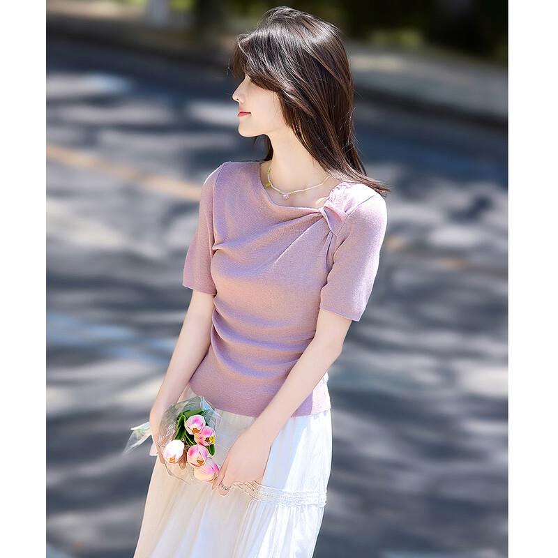 Women's Elegant Pleated Short-Sleeve Knit Top
