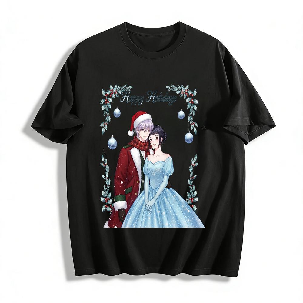 

Anime Couple Print Christmas Top Unisex Casual Loose Fit Holiday Sweatshirt For Fall Winter Pure cotton T-shirt 6XL