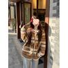 Women’s Korean Retro Striped Hooded Faux Lambswool Coat - Winter Loose Fit Cardigan with Long Sleeves