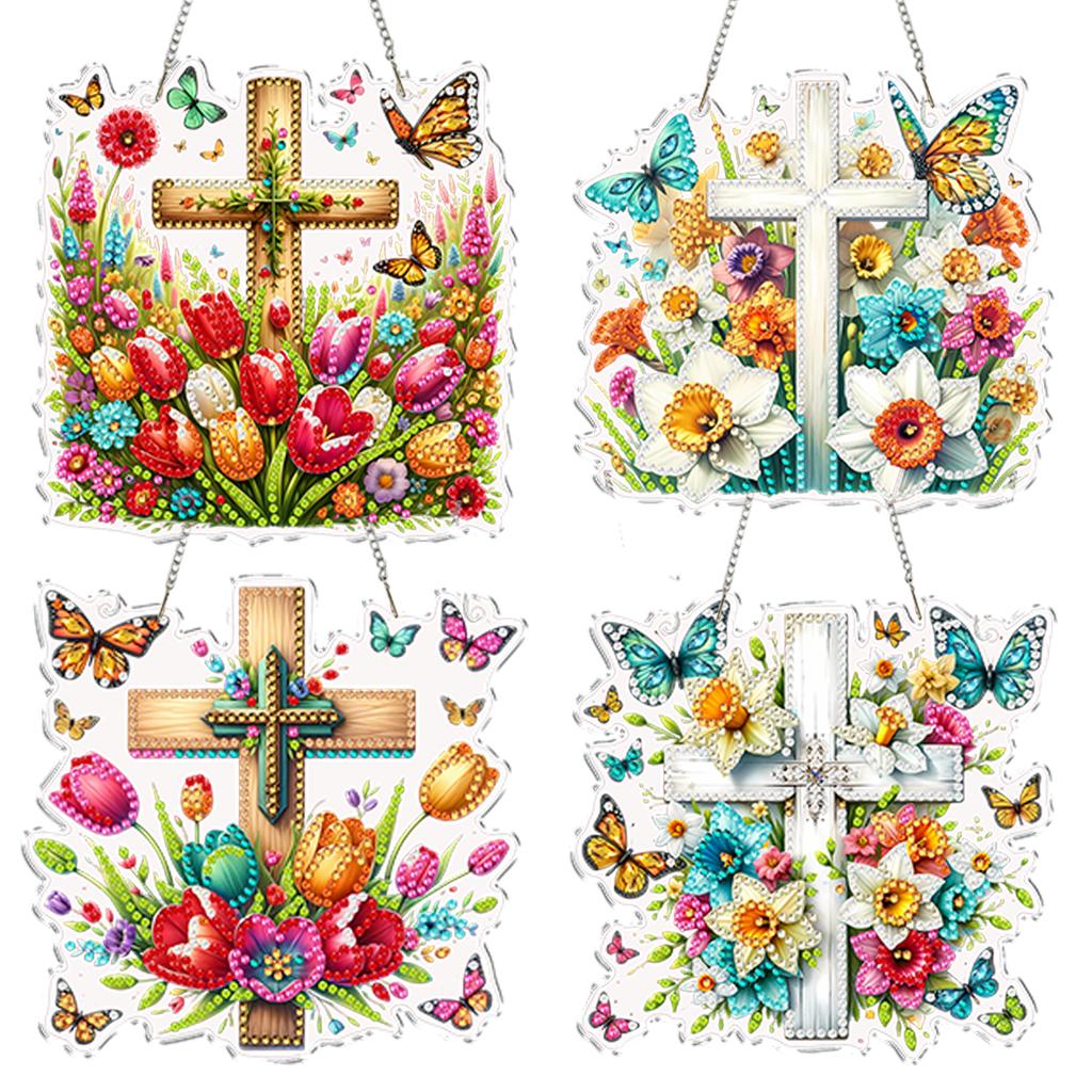 4Pcs 2D Flat DIY Special Shape Rhinestone Diamond Art Window Pendants Diamond Painting Kits Wall Decor for Home & Windows