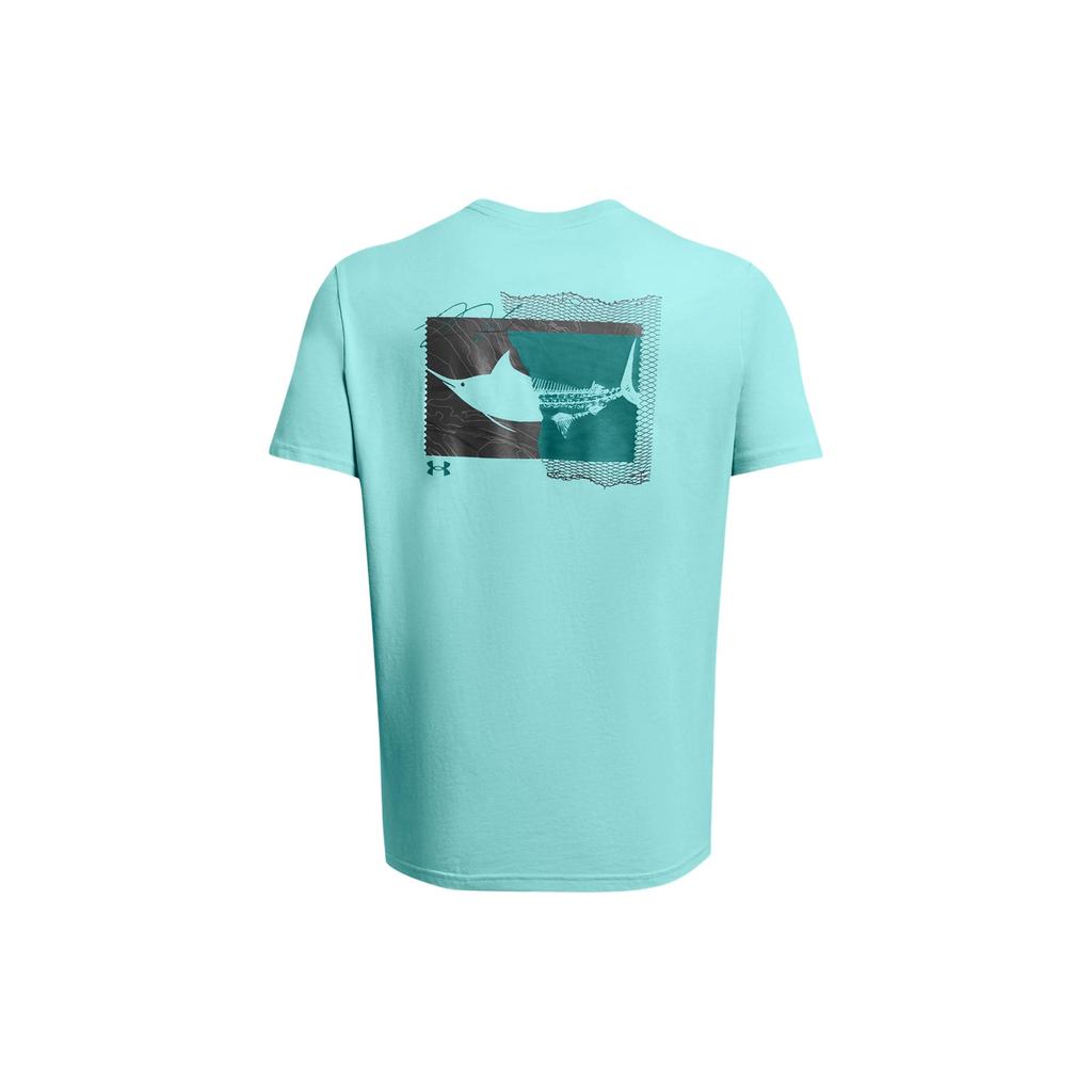 Under Armour Printed Ribbed Crew Neck Short Sleeve T-Shirt Men Tops Coastal-Blue 1382907-482