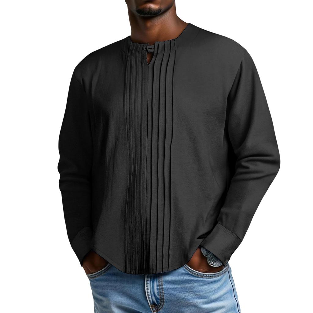 Men's Stripes Round Neck Solid Color Versatile Shirt