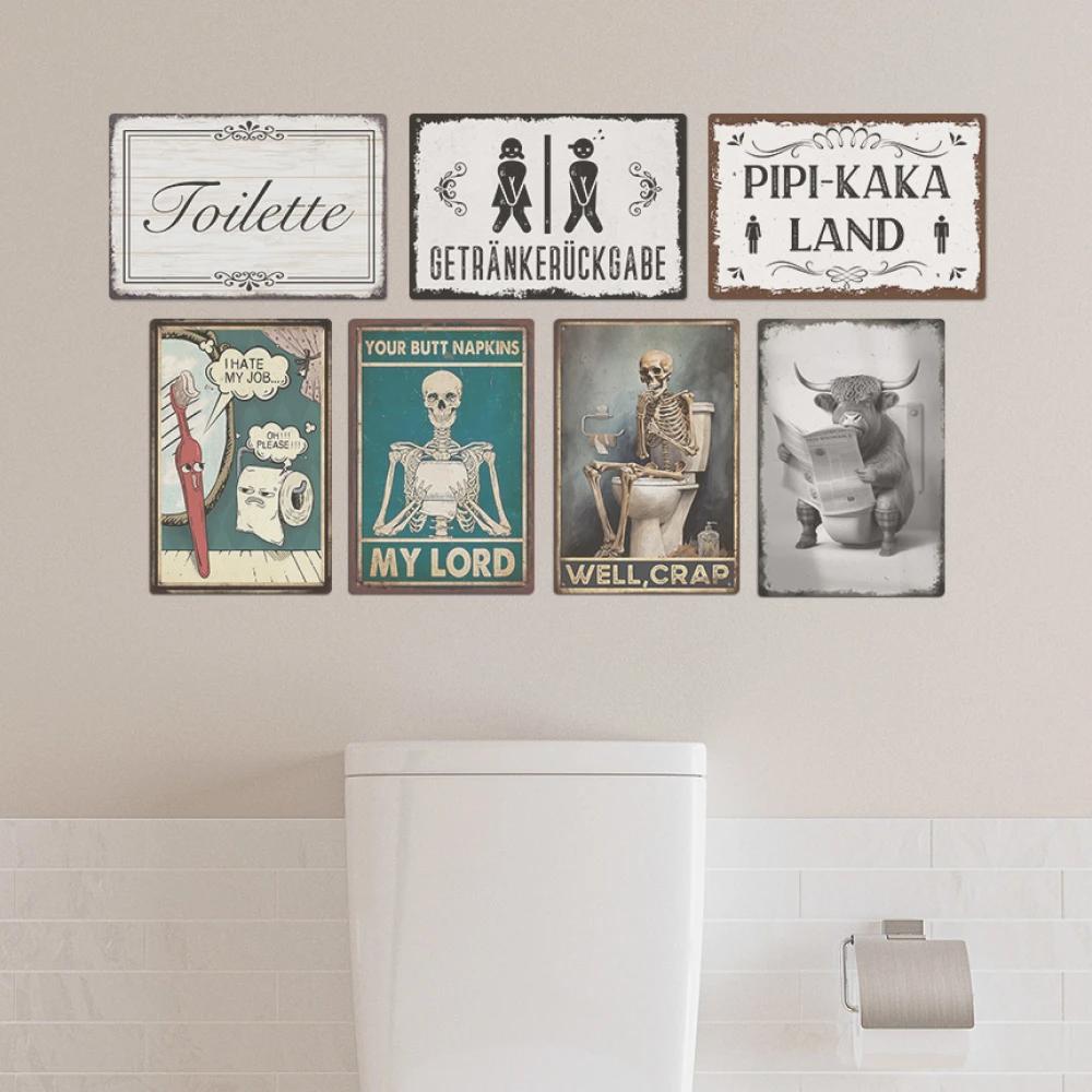 Putuo Decor Restroom Retro Tin Sign Vintage Bathroom Plaque Metal Plates Wall Art Posters Decoration for Toilet Iron Paintings
