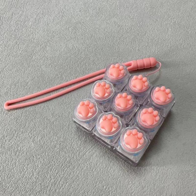 9 Keys Silent Keyboard Keychain Creative Cat Paw Keycap Fidget Toys Stress Relief Toys For Kids Adults Gift