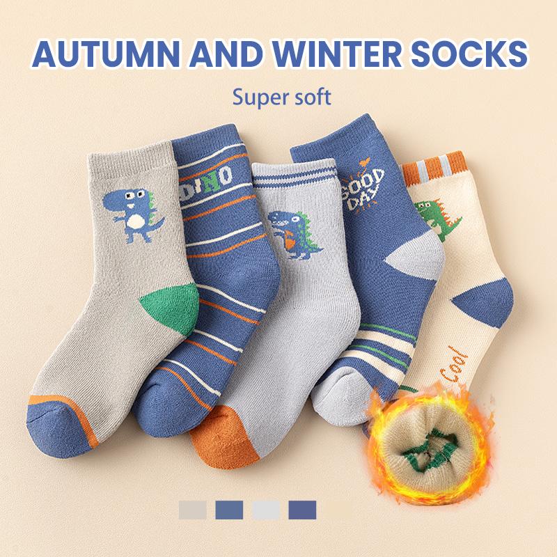 

5 пар детских зимних ультра толстых махровых носков, менее стесняющих ноги, спортивные носки с рисунком белого динозавра, 1-16 лет 5-8 years(15-18 cm) бежевый