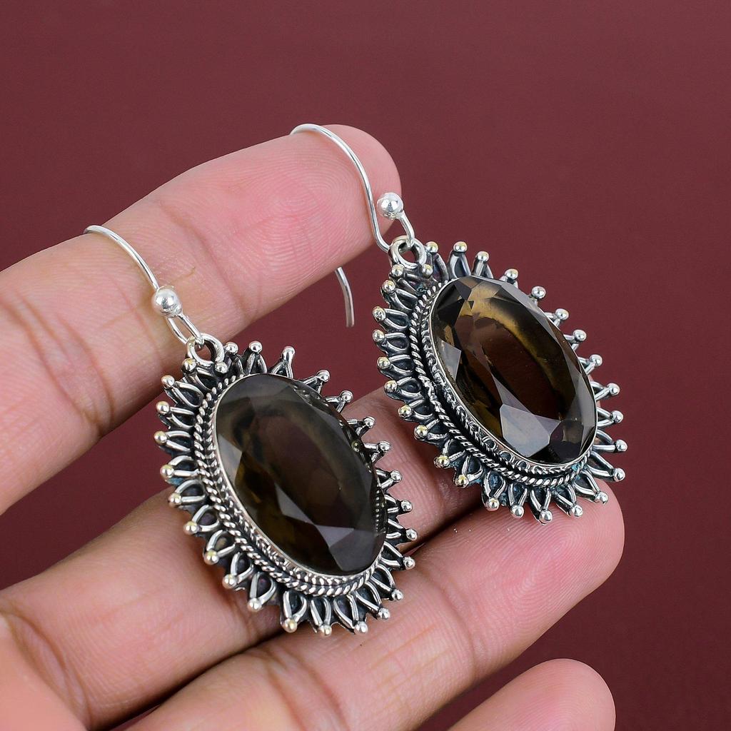 Faceted Smoky Quartz Earring Gemstone Jewelry 925 Sterling Silver Earrings Very Pretty Smoky Quartz Jewelry Handmade Earrings Gifts For Her
