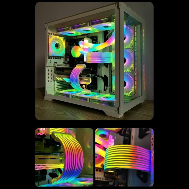Flexible Silicone 8Pin GPU Power Cable ARGB Lighting Strips 5V3Pin Addressable Syncing For Gaming PC Case Accessories