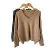 Women's V-neck Pullover Sweater Women's Loose Fitting Autumn and Winter Korean Style New Retro Knit Sweater