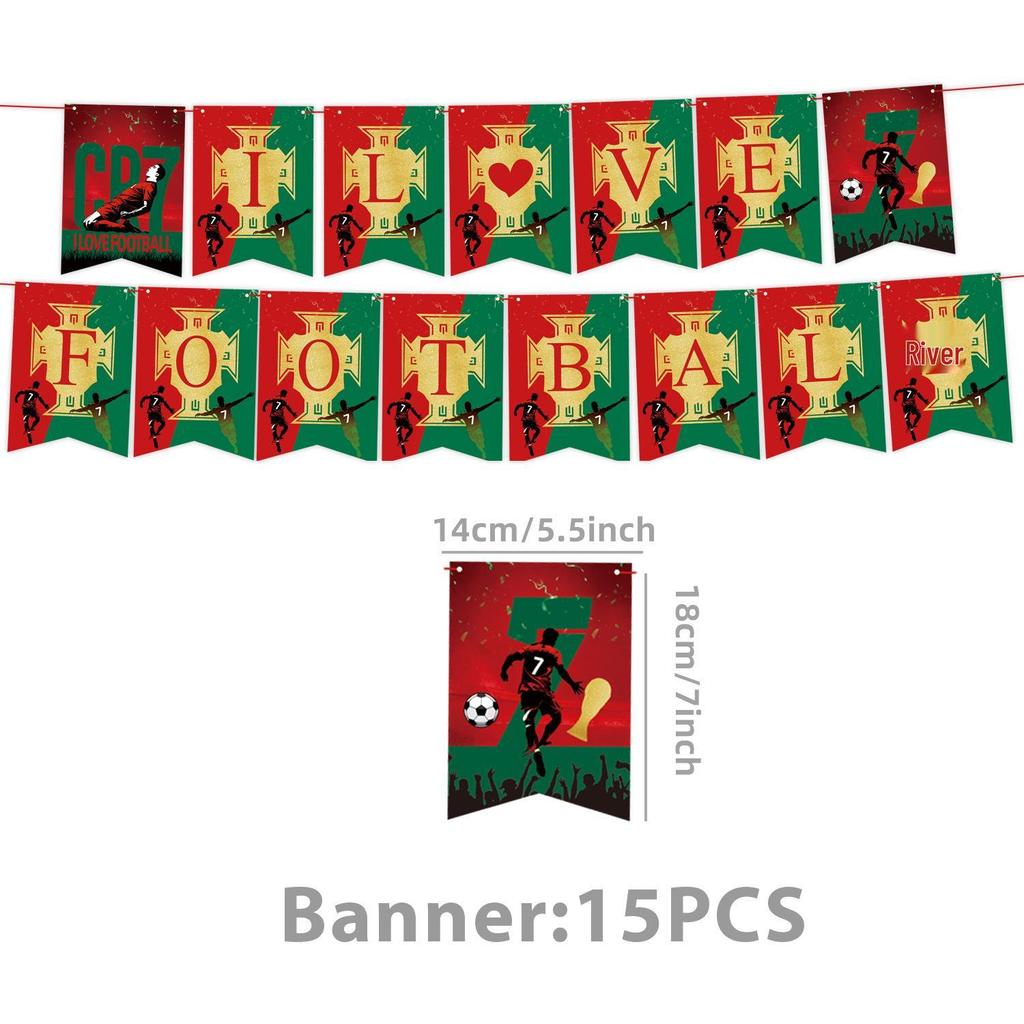 CR7 World Cup Star Fan Party Set: Plates, Cups, Napkins, Tablecloth, Banner & Decorations.