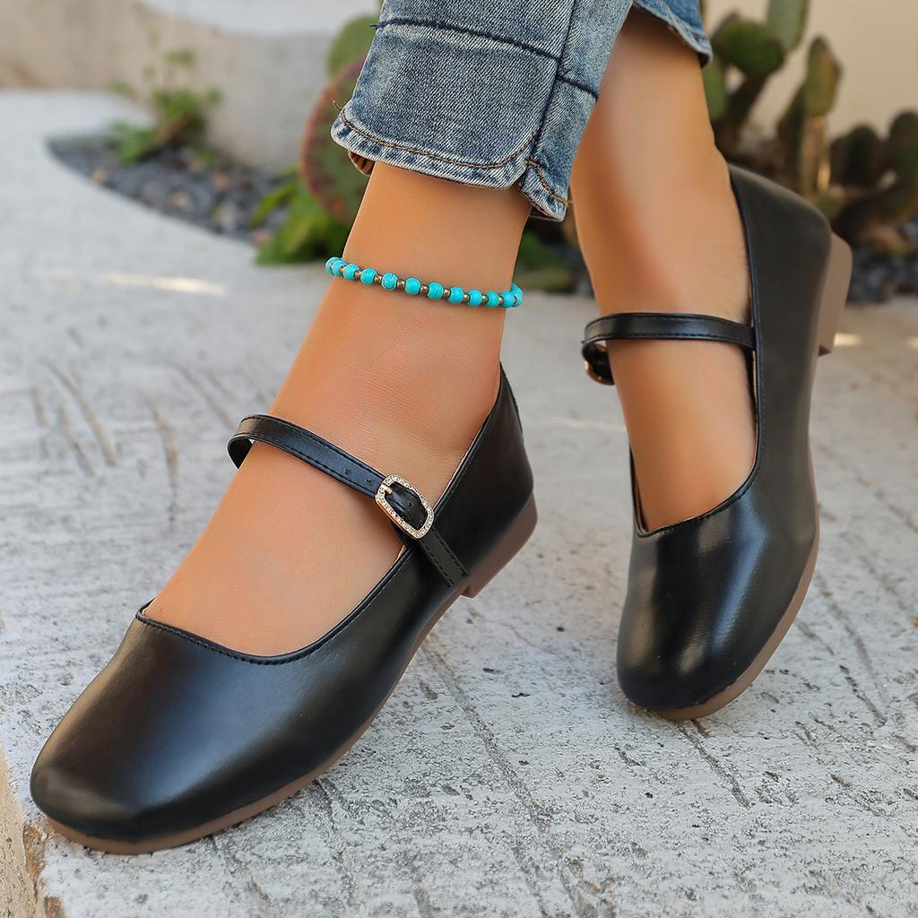 2025 Spring New French Calfskin Square-Toe Bow Ballet Flats for Women