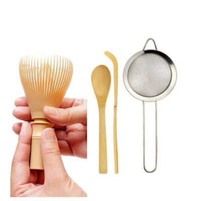 4Pcs Matcha Whisk Set Plastic Matcha Whisk Traditional Bamboo Wood Tea Scoop Deep Scoop Tea Strainer Clear Whisk