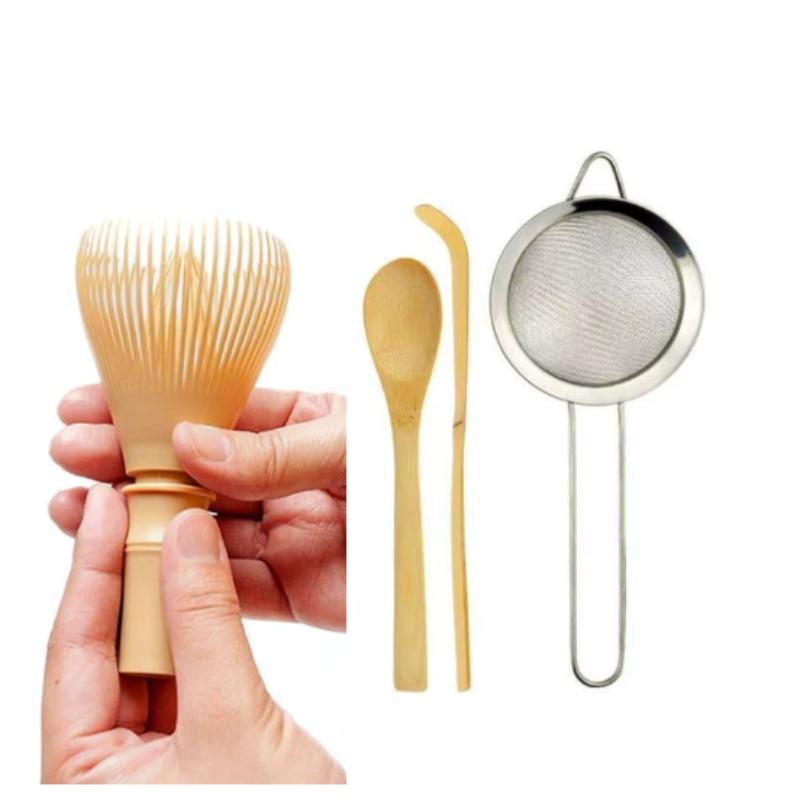 

Набор из 4 предметов: пластиковый венчик для матча, традиционная бамбуковая деревянная ложка для чая, ложка с глубоким черпаком, ситечко для чая, прозрачный венчик