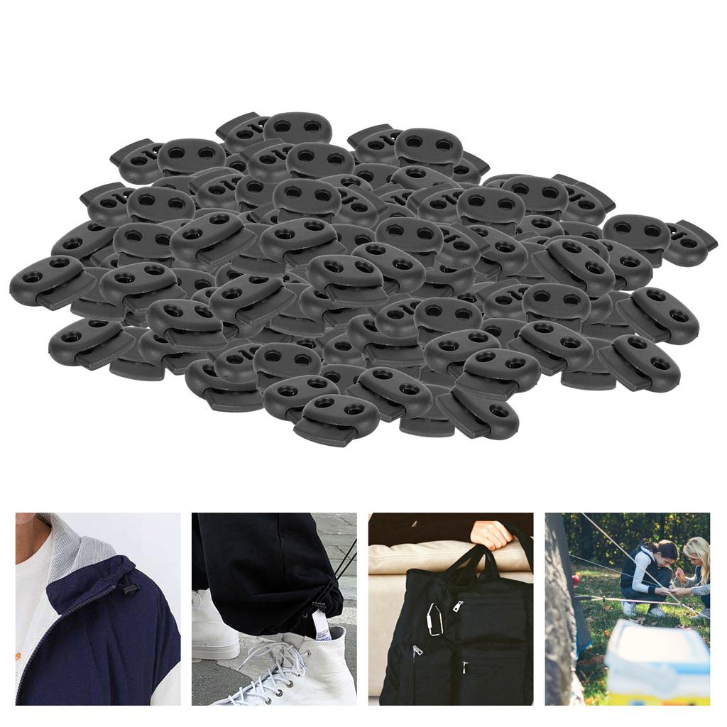 300Pcs Double Hole Spring Cord Locks Pig Nose Shape Nylon Buckle Stopper Fastener