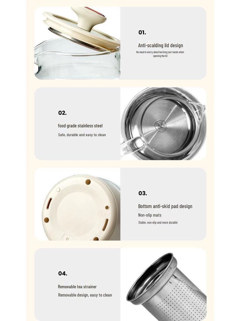 Compact Fully Automatic Smart Tea Maker Kettle with Thick Glass and Heat Preservation