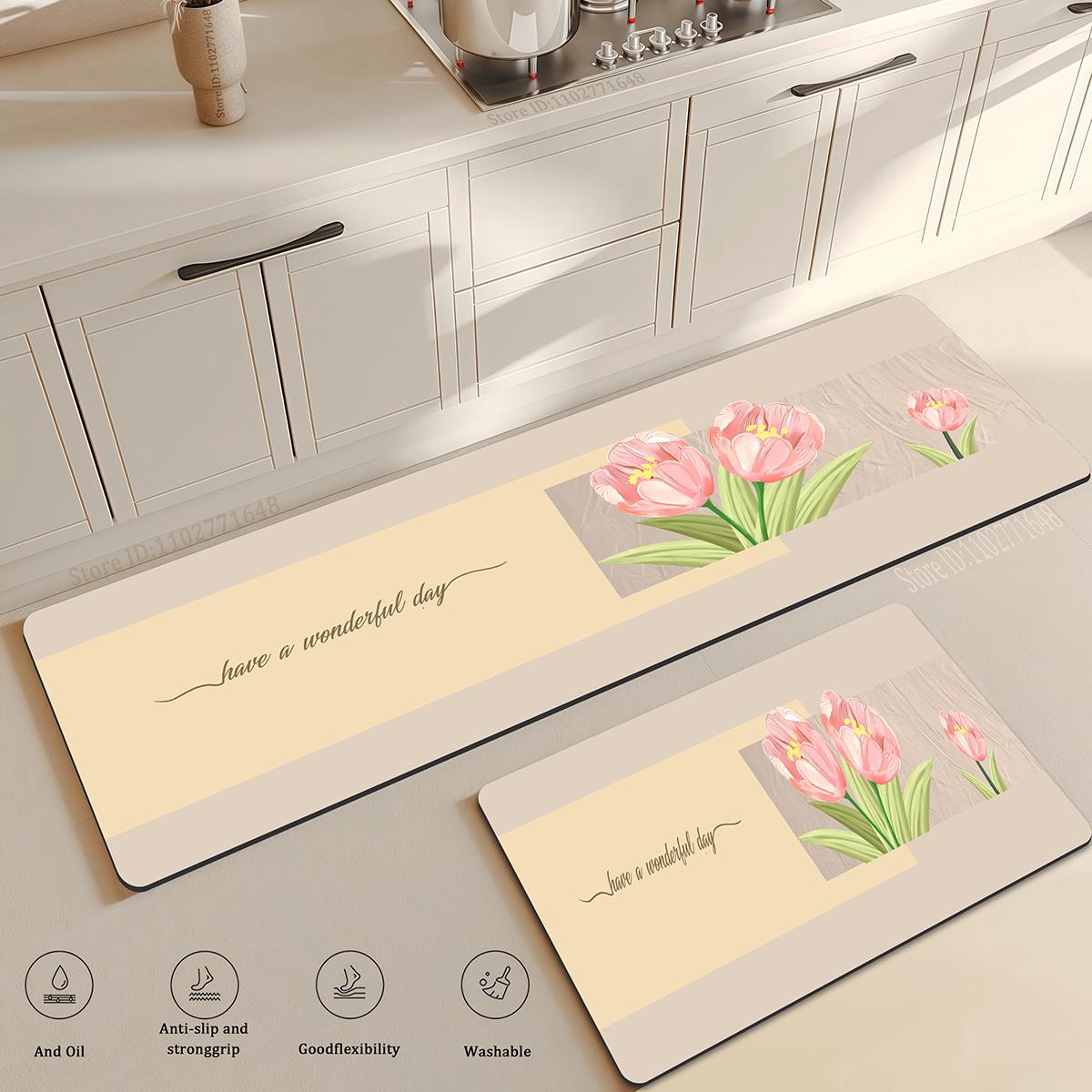 

Flower Long Large Kitchen Mat Floor Soft Washable Living Room Anti-Fatigue Bedside Area Rug Non-Slip Bathroom Entrance Doormat 40cmx60cm 1pc