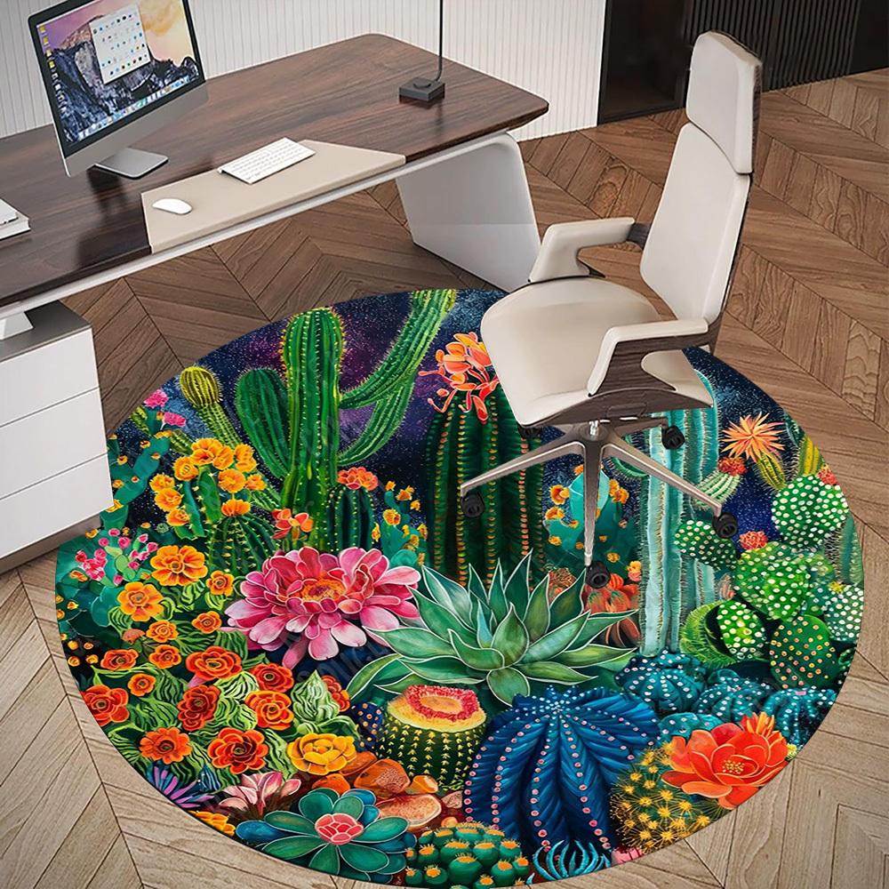 1PC cactus flowers Office Round Area Rug, Under Office Chairs Bedroom Living Room Home Decor, Carpet for Office -1110004