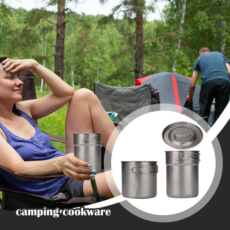 Campingtopf 2X Edelstahl Camp Kochtopf Outdoor Überlebensausrüstung Tragbares Mahlzeitenvorbereitungswerkzeug Für Garten Rucksackreisen Wandern