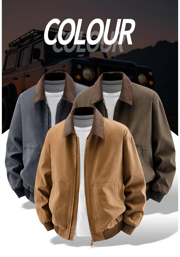 2026 Men's Pure Cotton Lapel Jacket: Trendy American Casual Workwear Style for Spring and Autumn.