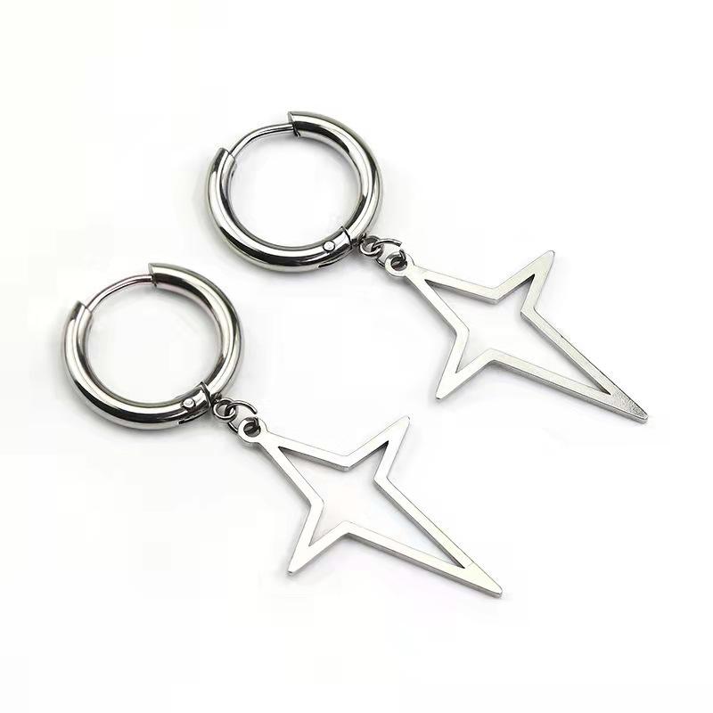 New Fashion Silver Color Pentagram Earrings for Women Charm Hollow Five-pointed Star Stainless Steel Dangle Earrings Jewelry