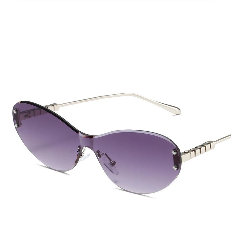 Non-polarized Wrap Around Rimless Sunglasses for Women Men Fashion Ins One-piece Shades Trendy Shield Design Gradient Lens