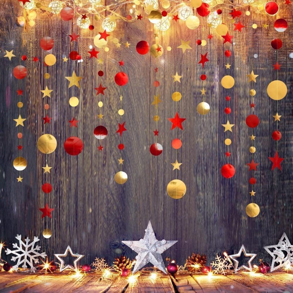 39.37ft Star Party Garlands Red and Golden Star Maroon Garland Valentine's Day Party Decorations Streamer Hanging Backdrop
