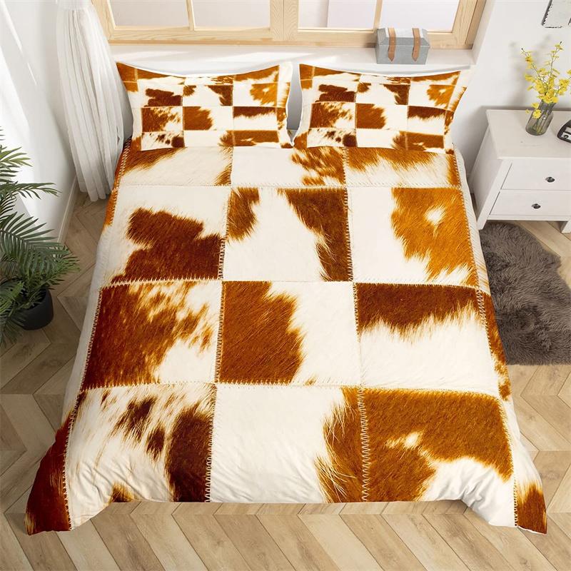Cowhide Duvet Cover Queen Microfiber Western Farmhouse Animal Skin Fur Bedding Set 2/3pcs For Kids Teen Cattle Cow Quilt Cover