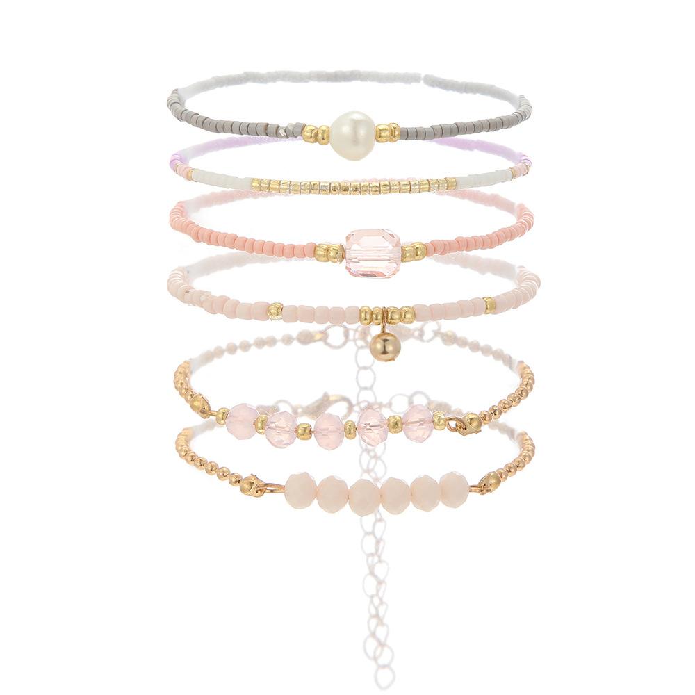 Bohemian Beaded Bracelet Set of 7 with Seed Beads and Heart Charm Stackable Ethnic Jewelry for Women