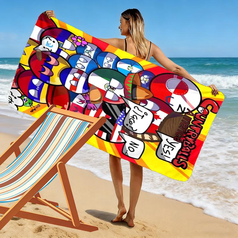 Modern "Kram" Style World Flags 2D Flat Print Beach Towel, Large Soft Quick Dry Towel for Beach Camping SwimmingZSTJ0915409