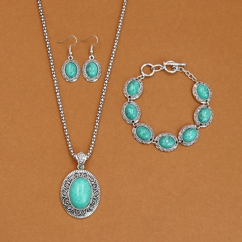 

Богемный винтажный стиль, бирюзовое ожерелье, круглое ожерелье с бриллиантами, браслет, серьги, комплект ювелирных изделий