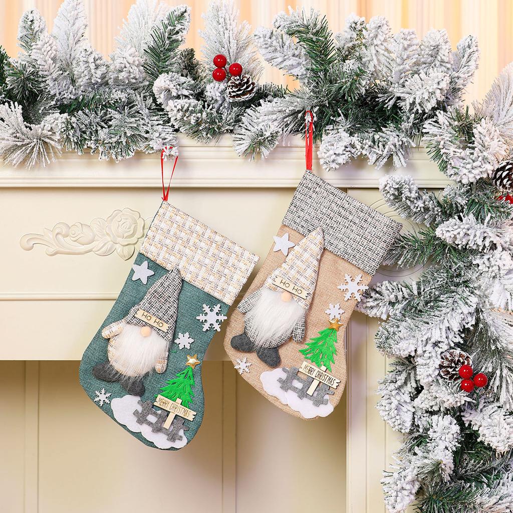 Christmas Stockings Large Capacity Christmas Ornament Sock Faceless Old Man Doll Three-dimensional Christmas Linen Socks