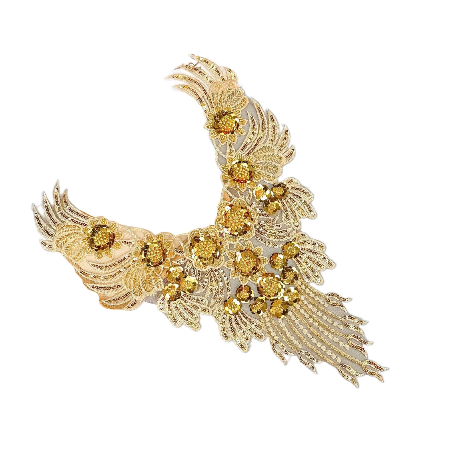 

Уникальная золотая вышивка, воротник-аппликация, воротник-корсет с пайетками для женщин, декоративный съемный воротник для различной одежды A