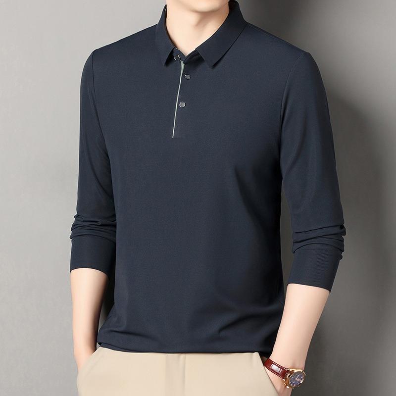 Spring  Men's Long-sleeved Shirt Collar T-shirt Young and Middle-aged Men's Solid Color Thin Casual Bottoming Shirt Men's T-shirt