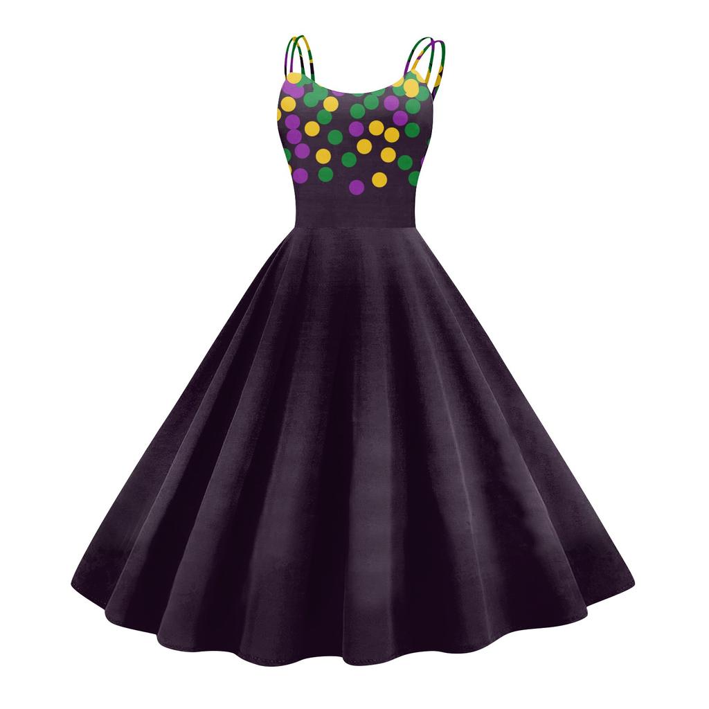 Damenkleid, Karnevalsdruck, Sexy Strapse, Großes Display, Retrokleid